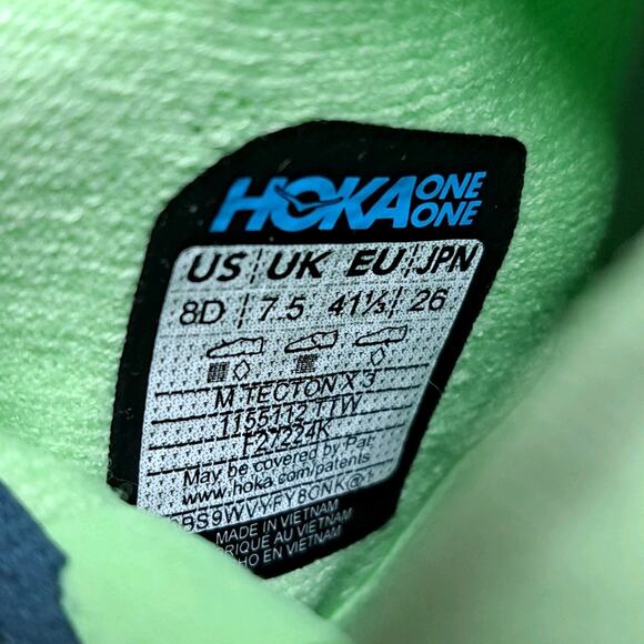 HOKA Tecton X 3 Trail Running Shoes Men's 7/8 D Tart Apple Blue Twilight (READ) - Picture 8 of 8